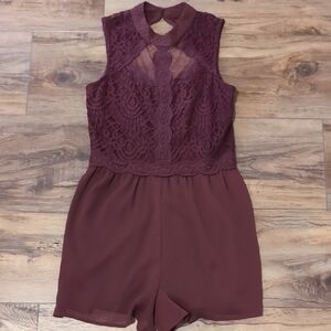 Xhilaration Lace Burgundy Romper